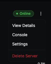 Server dropdown menu with View Details option